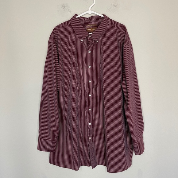 Oak Hill Men's Button Down Shirt Size 3XL Maroon & White Pinstripe Wrinkle Free - Picture 1 of 13